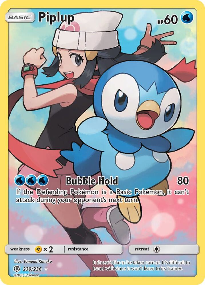 Piplup (Secret) Secret Rare SM - Cosmic Eclipse 239/236 NM (Back)