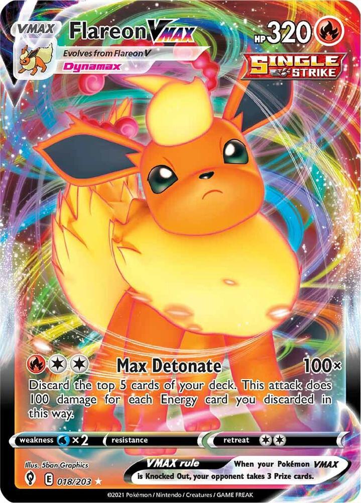Flareon VMAX Ultra Rare SWSH07: Evolving Skies 018/203 NM (Back)