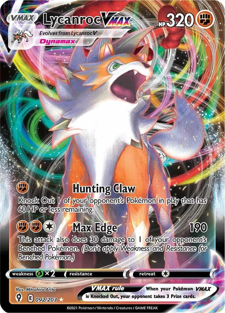 Lycanroc VMAX Ultra Rare SWSH07: Evolving Skies 092/203 NM (Back)