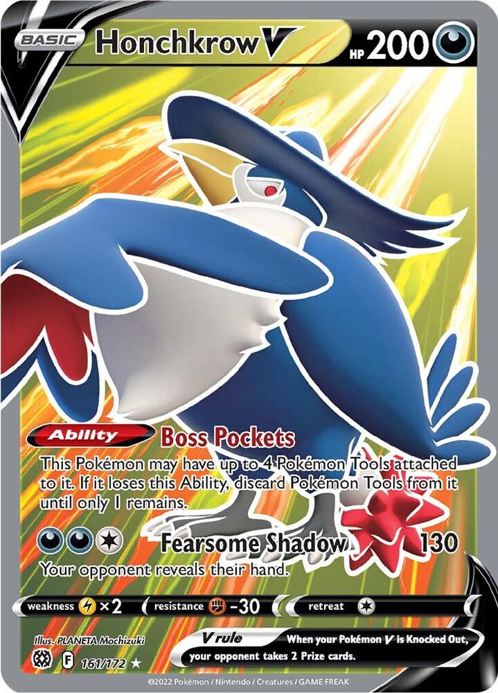 Honchkrow V (Full Art) Ultra Rare SWSH09: Brilliant Stars 161/172 NM (Back)