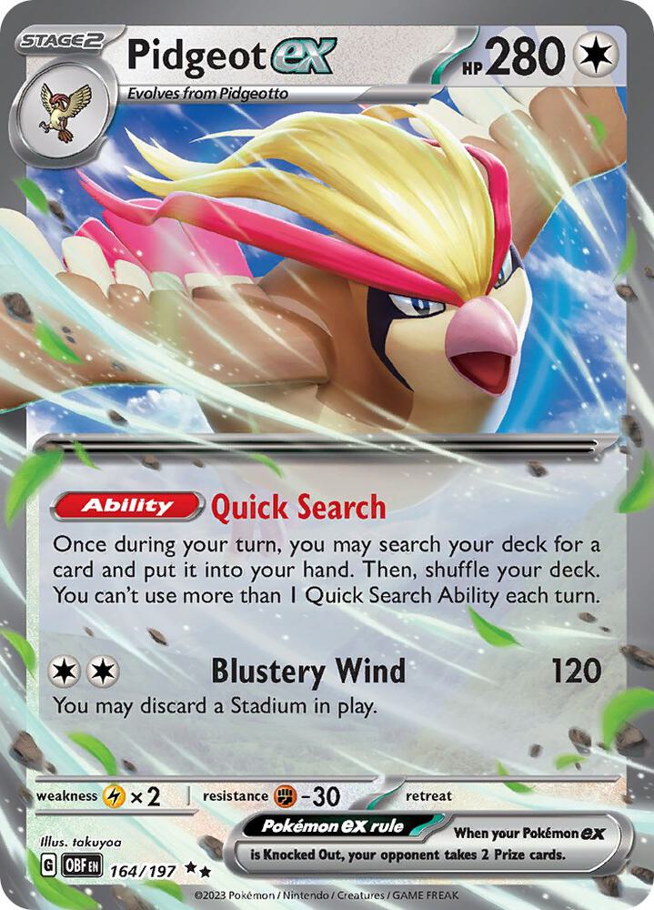 Pidgeot ex Double Rare SV03: Obsidian Flames 164/197 NM (Back)