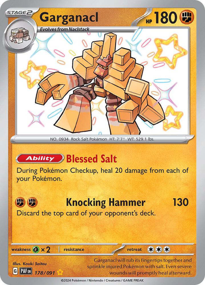 Garganacl Shiny Rare SV: Paldean Fates 178/091 NM (Back)