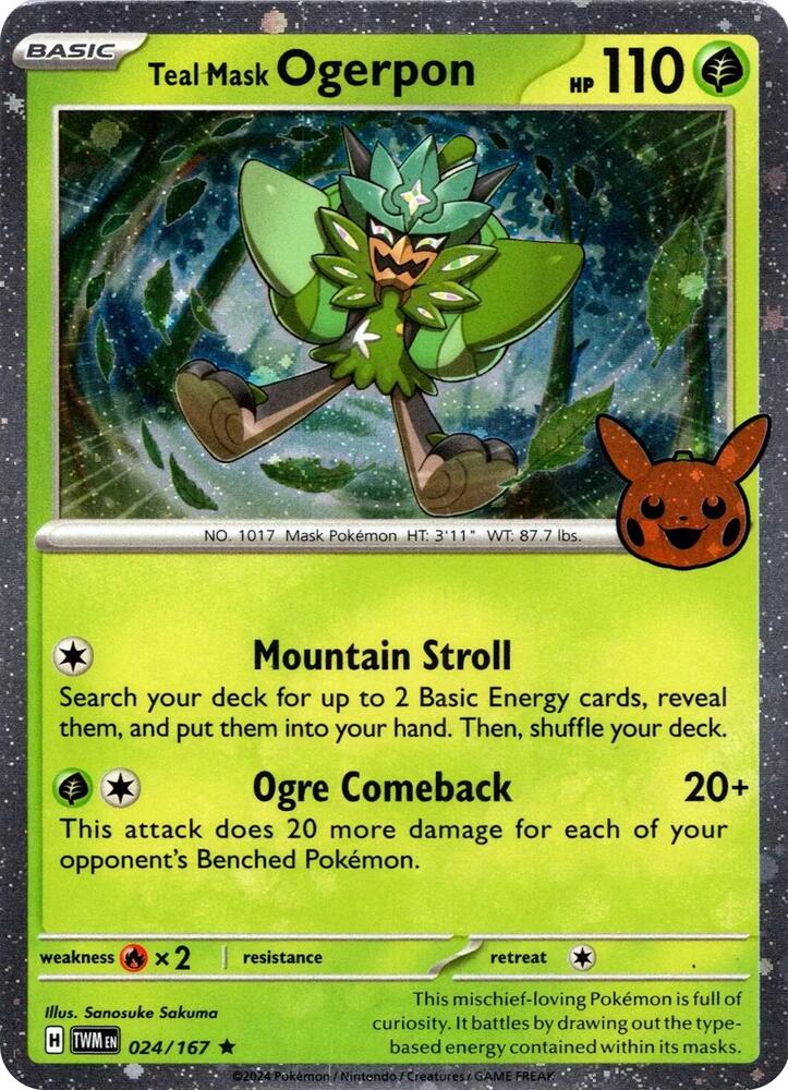 Teal Mask Ogerpon (Cosmos Holo) Holo Rare Trick or Trade BOOster 2024 024/167 NM (Back)