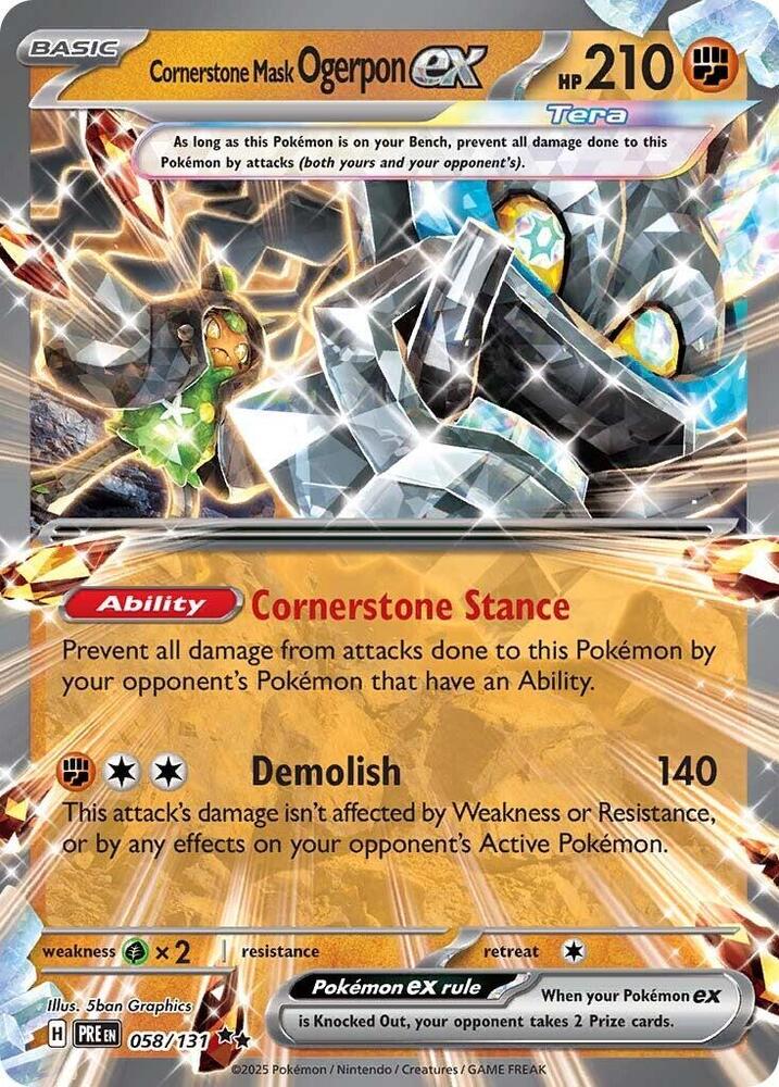 Cornerstone Mask Ogerpon ex Double Rare SV: Prismatic Evolutions 058/131 NM (Back)